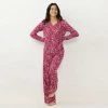 Women's LC Lauren Conrad Long Sleeve Henley Pajama Top & Pajama Pants Sleep Set Wine Forest Ditsy