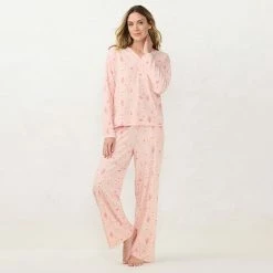 Women's LC Lauren Conrad Long Sleeve Henley Pajama Top & Pajama Pants Sleep Set Wine Forest Ditsy -LC Lauren Conrad Shop unnamed file 1008