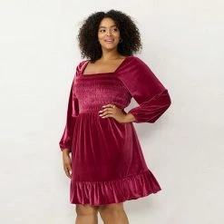 Plus Size LC Lauren Conrad Long Sleeve Smocked Mini Dress Wine Chalet Velvet -LC Lauren Conrad Shop unnamed file 1036