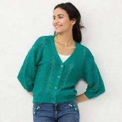 Women's LC Lauren Conrad Chevron Pointelle Cardigan Ivory Tusk