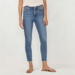 Petite LC Lauren Conrad High Waisted Raw Hem Skinny Ankle Jeans Tulip Wash