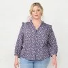 Plus Size LC Lauren Conrad Puff Sleeve Squareneck Peasant Top Navy Roselita