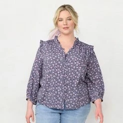 Plus Size LC Lauren Conrad Puff Sleeve Squareneck Peasant Top Navy Roselita -LC Lauren Conrad Shop unnamed file 1142