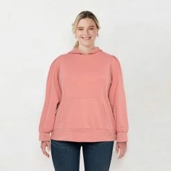 Plus Size LC Lauren Conrad Lounge Pleated Hoodie Pink Sheraton