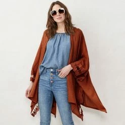 Women's LC Lauren Conrad Lace-Trimmed Ruana Pink