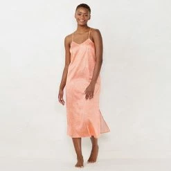 Women's LC Lauren Conrad Satin Midi Chemise Peach Swirl