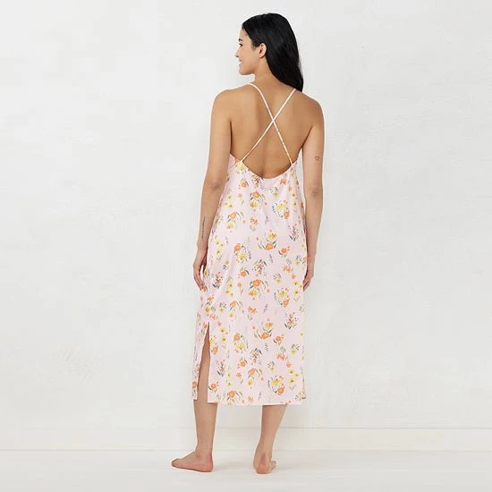 Women's LC Lauren Conrad Satin Midi Chemise Peach Swirl 2 Women's LC Lauren Conrad Satin Midi Chemise Peach Swirl - Image 2