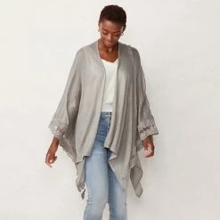 Women's LC Lauren Conrad Lace-Trimmed Ruana Stone Blue