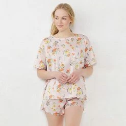 Women's LC Lauren Conrad Satin Pajama Top & Pajama Shorts Sleep Set Peach Swirl