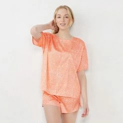 Women's LC Lauren Conrad Satin Pajama Top & Pajama Shorts Sleep Set Peach Swirl -LC Lauren Conrad Shop unnamed file 1289