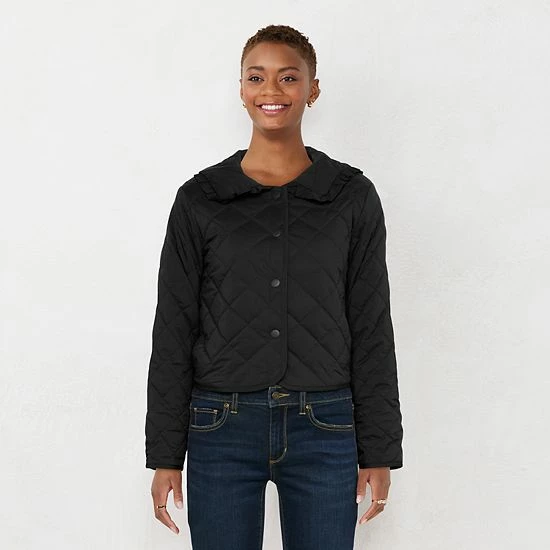 Women's LC Lauren Conrad Ruffle Quilted Jacket Dreamy Black 6 Women's LC Lauren Conrad Ruffle Quilted Jacket Dreamy Black - Image 6