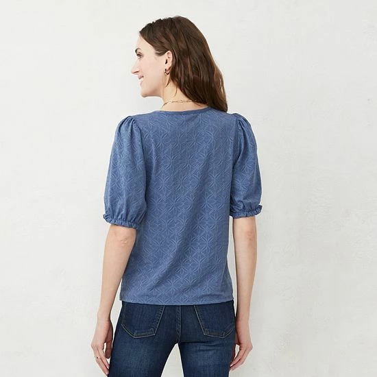 Women's LC Lauren Conrad Puff Sleeve Top Red Garden 2 Women's LC Lauren Conrad Puff Sleeve Top Red Garden - Image 2