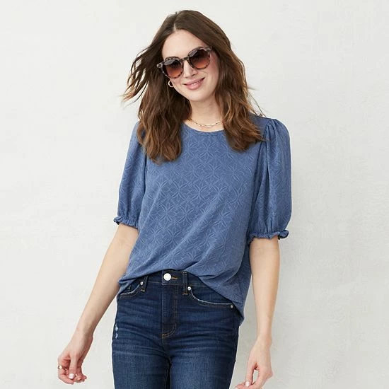 Women's LC Lauren Conrad Puff Sleeve Top Red Garden 4 Women's LC Lauren Conrad Puff Sleeve Top Red Garden - Image 4