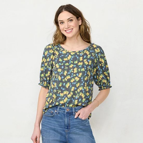 Women's LC Lauren Conrad Puff Sleeve Top Red Garden 6 Women's LC Lauren Conrad Puff Sleeve Top Red Garden - Image 6