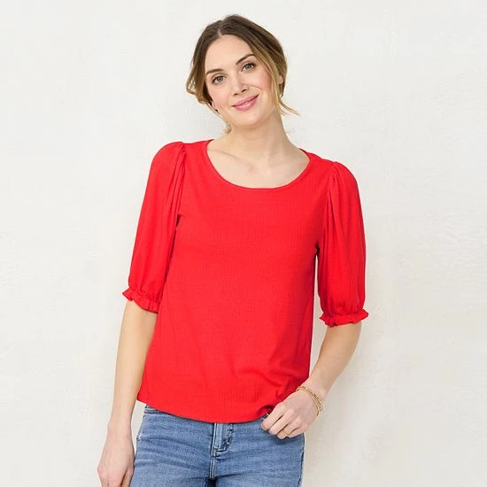 Women's LC Lauren Conrad Puff Sleeve Top Red Garden 8 Women's LC Lauren Conrad Puff Sleeve Top Red Garden - Image 8