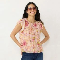 Women's LC Lauren Conrad Tiered Ruffle Top Jersey Pink -LC Lauren Conrad Shop unnamed file 1404