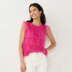 Women's LC Lauren Conrad Tiered Ruffle Top Jersey Pink -LC Lauren Conrad Shop unnamed file 1405
