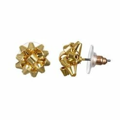 LC Lauren Conrad Gift Wrap Bow Nickel Free Button Earrings Gold Tone