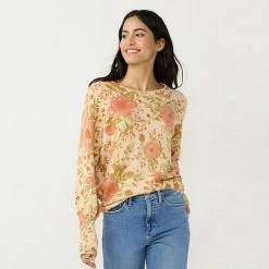 Women's LC Lauren Conrad Floral Print Crewneck Sweater Blue Pressed Peony