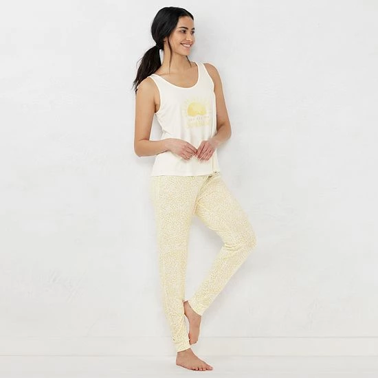 Women's LC Lauren Conrad Pajama Tank & Cuffed Pajama Pants Sleep Set Ivory Swirl 3 Women's LC Lauren Conrad Pajama Tank & Cuffed Pajama Pants Sleep Set Ivory Swirl - Image 3