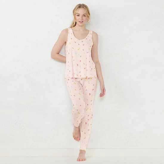 Women's LC Lauren Conrad Pajama Tank & Cuffed Pajama Pants Sleep Set Ivory Swirl 5 Women's LC Lauren Conrad Pajama Tank & Cuffed Pajama Pants Sleep Set Ivory Swirl - Image 5