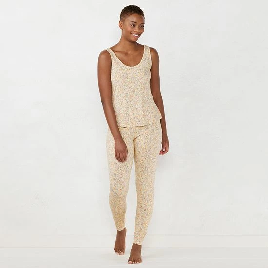 Women's LC Lauren Conrad Pajama Tank & Cuffed Pajama Pants Sleep Set Ivory Swirl 6 Women's LC Lauren Conrad Pajama Tank & Cuffed Pajama Pants Sleep Set Ivory Swirl - Image 6