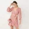 Women's LC Lauren Conrad Faux-Wrap Fit & Flare Dress Relaxed Peach Sequin