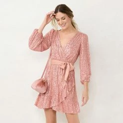 Women's LC Lauren Conrad Faux-Wrap Fit & Flare Dress Relaxed Peach Sequin -LC Lauren Conrad Shop unnamed file 1484