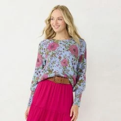Women's LC Lauren Conrad Floral Print Crewneck Sweater Blue Pressed Peony -LC Lauren Conrad Shop unnamed file 149