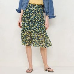 Women's LC Lauren Conrad Tiered Smock-Waist Midi Skirt Navy Lemons -LC Lauren Conrad Shop unnamed file 1492