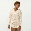 Women's LC Lauren Conrad Long Sleeve Henley Pajama Top & Pajama Shorts Sleep Set Wine Forest Ditsy