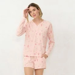 Women's LC Lauren Conrad Long Sleeve Henley Pajama Top & Pajama Shorts Sleep Set Wine Forest Ditsy -LC Lauren Conrad Shop unnamed file 1499