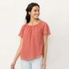 Petite LC Lauren Conrad Flowy Shirred Top Blue Sprigs
