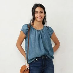 Petite LC Lauren Conrad Flowy Shirred Top Blue Sprigs -LC Lauren Conrad Shop unnamed file 1516