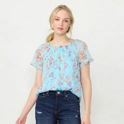 Petite LC Lauren Conrad Flowy Shirred Top Blue Sprigs -LC Lauren Conrad Shop unnamed file 1518