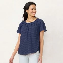 Petite LC Lauren Conrad Flowy Shirred Top Blue Sprigs -LC Lauren Conrad Shop unnamed file 1519