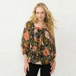 Women's LC Lauren Conrad Squareneck Peasant Top Navy Lemon -LC Lauren Conrad Shop unnamed file 153
