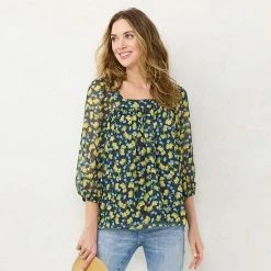 Women's LC Lauren Conrad Squareneck Peasant Top Navy Lemon -LC Lauren Conrad Shop unnamed file 154