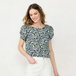 Women's LC Lauren Conrad Rumpled Sleeve Tee Navy Villa Ditzy -LC Lauren Conrad Shop unnamed file 1545