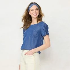 Women's LC Lauren Conrad Rumpled Sleeve Tee Navy Villa Ditzy -LC Lauren Conrad Shop unnamed file 1546