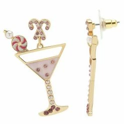 LC Lauren Conrad Gold Tone Crystal Candy Cane Martini Drop Earrings