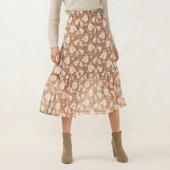 Women's LC Lauren Conrad Smocked Flounce Midi Skirt 1 Women's LC Lauren Conrad Smocked Flounce Midi Skirt