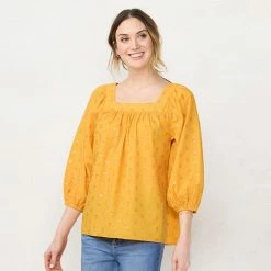 Women's LC Lauren Conrad Squareneck Peasant Top Navy Lemon -LC Lauren Conrad Shop unnamed file 156