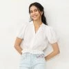 Women's LC Lauren Conrad Button-Front Puff-Sleeve Top Stone White