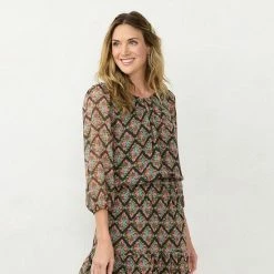 Petite LC Lauren Conrad Flowy Puff Sleeve Top Watercolor Floral