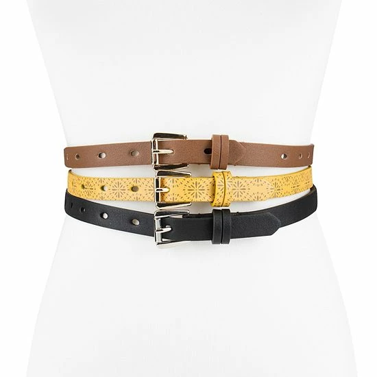 LC Lauren Conrad Skinny Perforated & Solid Casual Belt 3-Pack 2 LC Lauren Conrad Skinny Perforated & Solid Casual Belt 3-Pack - Image 2