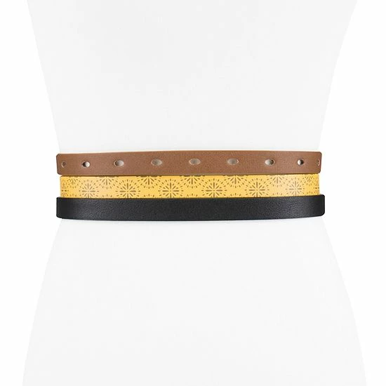 LC Lauren Conrad Skinny Perforated & Solid Casual Belt 3-Pack 3 LC Lauren Conrad Skinny Perforated & Solid Casual Belt 3-Pack - Image 3