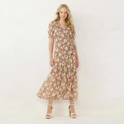 Women's LC Lauren Conrad High Low Wrap Maxi Dress Lumi Blooms Mocha