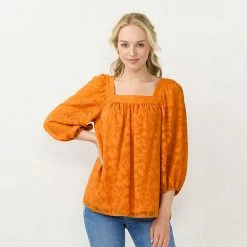 Women's LC Lauren Conrad Squareneck Peasant Top Navy Lemon -LC Lauren Conrad Shop unnamed file 163