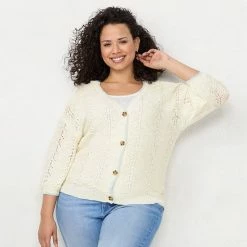 Plus Size LC Lauren Conrad Chevron V-Neck Cardigan Star Shine